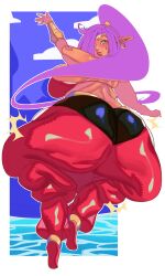 1girls 2023 absurd_res ass bbw bottom_heavy breasts chubby chubby_female dumptruck_ass earrings female female_focus hair_over_one_eye hips huge_ass huge_breasts kafekafei long_hair looking_at_viewer looking_back pointy_ears ponytail purple_hair shantae shantae_(character) solo solo_female solo_focus thick_thighs thighs wide_hips