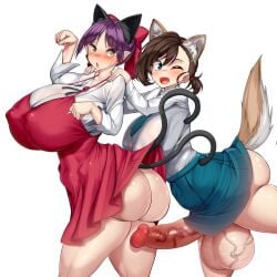 1futa 1girls animal_ears ass balls big_ass big_balls big_breasts big_penis bimbo bottomless breasts cat_ears cat_girl cat_tail catgirl censored clothed clothing dog_ears dog_girl duo erection female futa_on_female futanari gegege_no_kitarou gigantic_breasts gigantic_penis huge_ass huge_balls huge_breasts huge_cock huge_penis humanoid humanoid_penis hyper_penis imminent_sex inuyama_mana kawahagitei kemonomimi large_ass large_breasts large_penis light-skinned_female light-skinned_futanari light_skin mosaic_censoring mostly_clothed nekomusume penis pointed_ears short_hair standing youkai