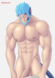 animal_ears balls bara beard big_penis closed_eyes facial_hair fire_emblem fire_emblem:_path_of_radiance fire_emblem:_radiant_dawn flaccid male male_only mordecai_(fire_emblem) muscles muscular nintendo nyhlathak penis solo solo_male tail white_hair