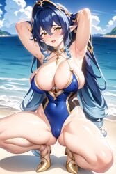 ai_generated beach big_breasts big_thighs breasts busty female female genshin_impact huge_breasts huge_thighs large_breasts large_thighs layla_(genshin_impact) powanpowan sand sea squatting stable_diffusion thick_thighs thighs voluptuous