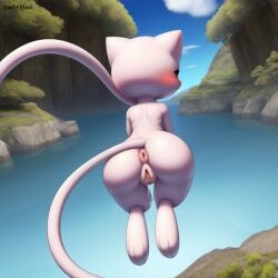 1girls ai_generated anus blush darkeffect donut_anus female_only floating legendary_pokemon levitating mew mountain nintendo ocean pokemon pokemon_(species) presenting_hindquarters pussy rear_view