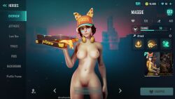 1girls farlight_84 female hat maggie_(farlight_84) naked pizza pizza_box ricepanda tagme