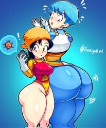 2girls armor ass bandana big_ass big_butt big_penis black_hair blue_hair bulma_briefs dragon_ball dragon_ball_(object) dragon_ball_gt dragon_ball_z earrings fat_ass female female_only francyart34 large_ass large_breasts looking_back milf pan_(dragon_ball) saiyan saiyan_armor solo solo_female solo_focus thick_ass thick_thighs thighs wide_hips yuri