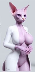 big_breasts big_breasts dr._k feline feline_ears feline_humanoid hairless kid_vs._kat purple_skin taller_girl