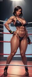 1girls abs ai_generated ai_hands aigeneratedp belly big_ass big_breasts big_butt bikini black_hair blizzard_entertainment brown_eyes dark-skinned_female dark_skin egyptian egyptian_female fight fighter fighting fighting_gloves fighting_pose fighting_ring fighting_stance fit_female heels musclegut muscular muscular_female overwatch overwatch_2 pharah solo stance tagme thick_legs thick_thighs thighhighs