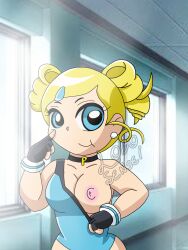 1girl aged_up blonde_hair breasts bubbles_(powerpuff_girls) burble drill_hair fanart female flashing large_breasts miyako_gotokuji powerpuff_girls powerpuff_girls_z solo solo_female