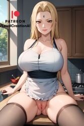 ai_generated apron apron_lift apron_only big_breasts blonde_female blonde_hair boruto:_naruto_next_generations brown_eyes cameltoe censored cleavage cleavage_cutout cleavage_overflow dominant dominant_female domination forehead forehead_gem forehead_jewel forehead_mark huge_boobs huge_breasts lewdcreationsai looking_at_viewer mature mature_female mature_woman milf naruto naruto:_the_last naruto_(classic) naruto_(series) naruto_shippuden pussy pussy_juice pussy_peek sitting smirk thick thick_hips thick_legs thick_thighs thighhighs thighs tsunade