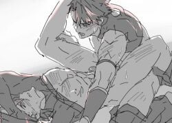 anal anal_sex axel_syrios blush gay gay_sex holostars holostars_english holostars_english_-tempus- leg_grab male male/male male_only male_penetrating_male missionary_position rpr_(character) sweat virtual_youtuber