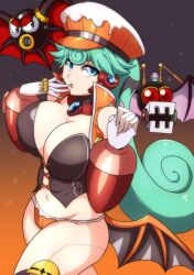 1girls batton big_breasts cleavage female green_hair halloween_marino_(x_dive) kotatuman_dash long_hair marino mega_man mega_man_x mega_man_x_dive panties solo standing very_long_hair wings