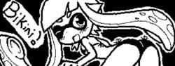 ass back back_view behind_view bikini bikini_bottom bikini_top blush blushing butt english_text eye_closed female girl inkling inkling_girl miiverse mouth_open nintendo one_eye_closed open_mouth pseudo_hair splatoon text