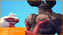 anthro bethesda_softworks bounce bovid breasts caprine deathclaw earless fallout female female_deathclaw hi_res kobuld lizard mammal pecs reptile scalie