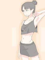 armpits asian_female bangs clothed clothing eizouken_ni_wa_te_wo_dasu_na! freckles hair_bun keep_your_hands_off_eizouken rat_power sayaka_kanamori tall_female tall_girl tank_top