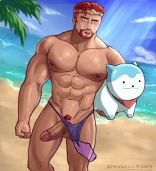 balls beard disembodied_hand erection facial_hair fire_emblem fire_emblem_engage male male_only morion_(fire_emblem) muscles muscular nintendo penis smdoodles03 sommie_(fire_emblem) thong thong_aside