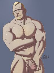 balls bara beefy benny_(fire_emblem) body_hair daddy facial_hair fire_emblem fire_emblem_fates flaccid lupin_barnabi male male_only manly muscles muscular nintendo nude penis scar solo solo_male tough_guy