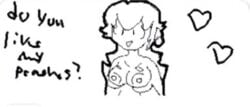 1female 1girls boobies boobs breasts english_text female girl heart hearts long_hair mario_(series) miiverse nintendo nipples princess_peach text