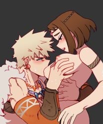 1boy 1boy1girl 1girls arm_around_waist bakugou_katsuki biceps boku_no_hero_academia breast_grab breast_sucking breasts female hand_on_breast holding_breast katsuki_bakugou male male/female my_hero_academia nude_female ochako_uraraka straight sucking_nipples superevey