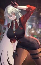 1girls arm_up breasts cleavage clothing female female_only fully_clothed gesture gloves happy hips hourglass_figure jamesloves_art large_breasts long_hair looking_at_viewer necklace orange_eyes pantyhose skirt solo thick_thighs thigh_strap thighs twitch twitter uniform uninterested virtual_youtuber vshojo vtuber white_hair white_skin yellow_eyes youtube zentreya