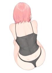 1girls ass back back_view camisole goshiki_suzu panties pink_hair short_hair sitting solo underwear white_background