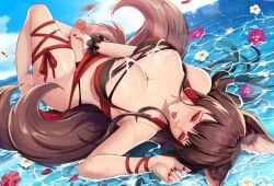 akagi_(azur_lane) animal_ears azur_lane balls breasts closed_eyes cum cum_on_breasts cum_on_face ejaculation exlic fluffy_ears futa_only futanari masturbating masturbation penis swimsuit swimwear tagme