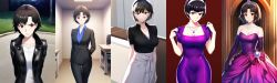 1girls ai_generated black_jacket black_shirt blue_shirt breast_expansion breasts brown_hair buisness_suit desk dress elbow_gloves gloves hairband hypnosis indoors jacket krabbytheklown large_breasts looking_at_viewer makoto_niijima mind_control necklace outside pearl_necklace persona persona_5 purple_dress queen red_eyes royalty sequence shirt short_hair skirt strapless_dress suit tiara white_shirt white_skirt