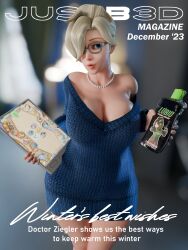 1girls 3d big_breasts blender blonde_hair breasts cleavage female female_only glasses justb3d large_breasts looking_at_viewer mercy overwatch solo