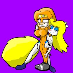 absurd_res animaniacs blonde_hair clothing crossover echidna eyeshadow female female/female footwear footwear_only fur gloves gloves_only hair handwear handwear_only hi_res jewelry makeup mammal minerva_mink mink monotreme mostly_nude mustelid musteline nude orange_body orange_fur sega shoes shoes_only sonic_(series) sonic_adventure sonic_the_hedgehog_(series) sonic_x soulteam tikal_the_echidna toottootsonicwarrior_(artist) true_musteline warner_brothers