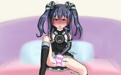 black_hair masturbation neptunia_(series) panties striped_panties tagme text tokidokisuiyobi twintails underwear uni_(neptunia) young