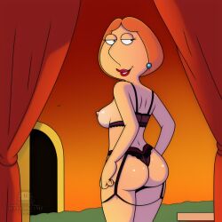 ai_generated breasts family_guy female halfaslime lingerie lois_griffin looking_back nipples rear_view sideboob smiling solo topless