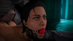 1girls 2boys 3d alyx_vance ball_gag black_hair combine combine_soldier defeated defeated_heroine faceless faceless_male female femsub frown gag gagged grabbing grabbing_from_behind green_eyes half-life half-life:_alyx half-life_2 hand_on_another's_chin image imminent_penetration imminent_rape looking_up male maledom multiple_boys necklace nude nude_female nude_female_clothed_male penis penis_on_ass red_ball_gag sfm source_filmmaker