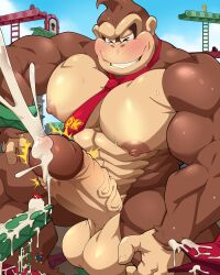 cumming donkey_kong furry hyper hyper_balls hyper_cock hyper_genitalia hyper_penis hyper_testicles kong macro maldu male male_only mario_(series) mario_vs._donkey_kong mini_mario muscles muscular muscular_arms muscular_male muscular_thighs nintendo solo solo_male