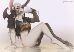 1futa 2d anthro anthro_only bunny bunny_ears bunny_feet bunny_girl bunnygirl cum cum_chalice cum_drinking cum_everywhere cum_on_breasts cum_on_face cum_on_floor cum_on_shirt dickgirl drinking_cum dripping_cum female female_focus female_only furry futanari glass_of_cum harlyve horns makeup makeup_running oc original_character solo solo_focus starlyve trans_woman transfem two_tone_fur