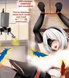 1girls animated blindfold bondage censored comic female female_focus female_only fetish meowtat nier:_automata open_mouth rope rope_bondage short_hair stockings tickle_fetish tickle_torture tickling tickling_feet tongue_out torture white_hair yorha_2b