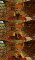 1boy 1girls 3d alex_(minecraft) big_ass big_breasts big_penis blowjob comic cum_in_mouth green_eyes heart-shaped_pupils minecraft orange_hair square_head taraguz tongue_out video_games villager_(minecraft)