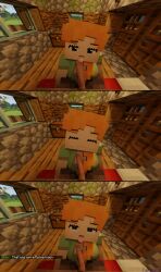 1boy 1girls 3d alex_(minecraft) big_ass big_breasts big_penis blowjob comic cum_in_mouth green_eyes heart-shaped_pupils minecraft orange_hair paizuri square_head taraguz titjob tongue_out video_games villager_(minecraft)