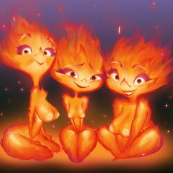 2023 3girls absurd_res accurate_art_style big_breasts breast_size_difference breasts cinder_lumen completely_nude completely_nude_female coolerinker covering_own_crotch disney elemental_(pixar) elemental_creature elemental_humanoid embarrassed ember_lumen female female_only fire fire_creature fire_humanoid flashing framed_breasts full_body furrowed_brow genitals grandmother hi_res huge_breasts humanoid inker_comics inkershike kneeling looking_at_viewer mature_female milf mother mother_and_daughter multiple_girls naked naked_female nipples no_clothes not_furry nude nude_female older_female pixar pubic_hair pussy shirt shirt_lift sitting small_breasts smile topwear unknown_character wide_eyed younger_female