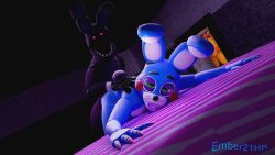 2k 3d_(artwork) animatronic bent_over bent_over_table biting_lip blender_(software) blender_cycles blue_body blue_fur buckteeth bunny_boy bunny_tail ember21hk five_nights_at_freddy's gay machine makeup male/male male_only nipple_piercing nipples one_arm purple_body purple_fur pussy robot robot_male scottgames thick_lips toy_bonnie_(fnaf) toy_chica_(fnaf) watching_from_afar withered_bonnie yaoi yellow_body yellow_fur