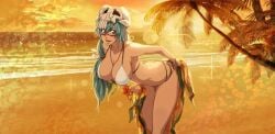 1girls beach bikini bleach bleach_brave_souls large_breasts nelliel_tu_odelschwanck official_art official_copyright summer