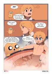 2boys adventure_time balls bath blonde_hair blue_eyes blush brother/brother brothers canine cartoon_network comic comic_page domestic_dog duo english_text erect_penis erection finn_the_human gay genitals hat hi_res highres human jake_the_dog male male/male male_focus male_only naked nervous nipples nude penis ra4s smiling steam sweat translated twink uncut water yellow_fur