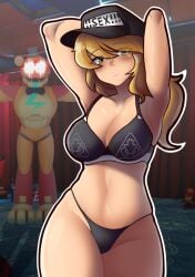 1boy 1boy1girl 1girls armpit armpits arms_behind_back arms_behind_head arms_up background barely_clothed belly belly_button big_breasts big_thighs blonde_hair blonde_hair_female blush bra character_in_background clothing exposed exposed_shoulders female five_nights_at_freddy's five_nights_at_freddy's:_security_breach freckles freckles_on_face glamrock_freddy_(fnaf) glowing glowing_eyes hat headwear hips human imminent_rape imminent_sex johnv light-skinned_female light_skin logo_on_clothes long_hair male medium_breasts pale_skin panties pawg police ponytail security_guard sex shiny shiny_hair shiny_skin sports_bra stomach thick thick_hips thick_legs thick_thighs tummy underwear uniform vanessa_(fnaf) villainess white_body white_skin