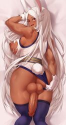 1futa animal_ears areolae back back_view balls big_balls big_penis bottomless breasts clothed clothing cock-tail dakimakura dark-skinned_futanari dark_skin erection futa_only futanari humanoid humanoid_penis iwbitu kemonomimi long_hair looking_back miruko my_hero_academia nipples on_stomach partially_clothed penis rumi_usagiyama skindentation smooth_balls solo submissive_futa thighhighs torn_clothes