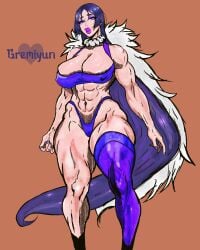 abs bimbo bimbo_lips bimbofication cleavage crosshatching fate_(series) fur_cape fur_collar gremiyun gyaru huge_breasts huge_lips long_eyelashes makeup mature_female milf milfification minamoto_no_raikou_(fate) minamoto_no_raikou_(fate/grand_order) muscles muscular muscular_female one_sock oppai painted_nails purple_hair sketch thick_thighs thighhighs wide_hips