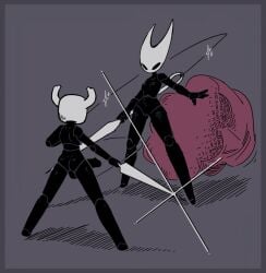 1boy 1girls anthro ass balls breasts casual casual_erection completely_nude erection female hollow_knight hornet_(hollow_knight) male nekuzx nude penis protagonist_(hollow_knight) pussy vagina weapon