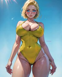 ai_generated android_18 big_breasts blonde_hair dragon_ball fr34ky milf stable_diffusion swimsuit thick_thighs