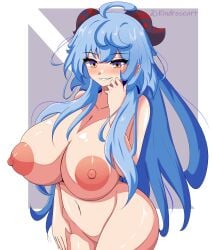 1girls areola areolae big_breasts blue_hair blush breasts female female_only ganyu_(genshin_impact) genshin_impact huge_breasts kindroseart naked naked_female nipples nude nude_female self_upload smile solo