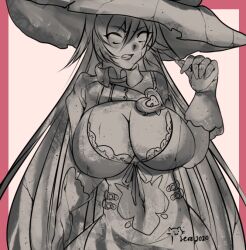 angry breasts cleavage large_breasts nijisanji nui_sociere petrification virtual_youtuber witch_hat