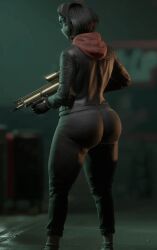 big_ass bubble_butt clothed clothed_female clothing gun hoodie image joy_(payday) joy_(payday_3) mask masked_female mod payday payday_3 shokk thick_thighs