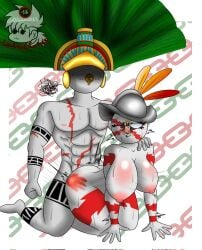 1boy 1girls ambiguous_penetration aztec_empire_(countryhumans) big_breasts countryhumans countryhumans_girl duo female femalesub history luisartz_(artist) male maledom markings national_personification simple_shading spanish_empire_(countryhumans)