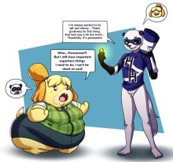 absurd_res animal_crossing anthro body_swap domestic_ferret duo english_text fat female forced fupa genitals hi_res hitem humanoid isabelle_(animal_crossing) keno9988 male mammal mustelid musteline nintendo overweight penis pussy slim small_penis text transformation true_musteline upskirt weasel