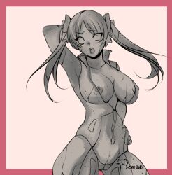 angry_face cleavage nipple_slip nipples open_mouth petrification suzunoki_rin twintails