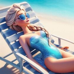 ai_generated beach disney disney_princess elsa elsa_(frozen) frozen_(film) frozen_2 one-piece_swimsuit sunbathing tagme